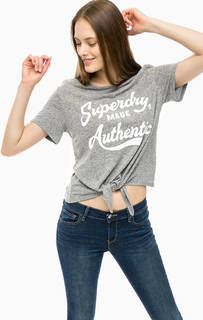Серая льняная футболка с принтом Superdry