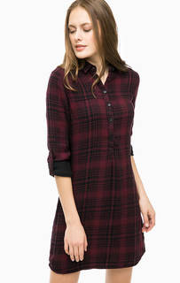 Бордовое хлопковое платье в клетку Mavi