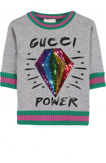 Хлопковый свитшот с эластичными манжетами и пайетками Gucci