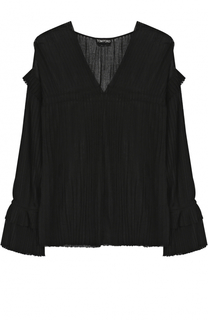 Шелковая плиссированная блуза с V-образным вырезом Tom Ford