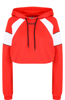 Укороченная хлопковая толстовка с капюшоном MSGM