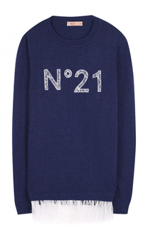 Вязаный свитер с отделкой из пера страуса No. 21