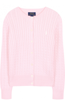 Хлопковый кардиган фактурной вязки с логотипом бренда Polo Ralph Lauren