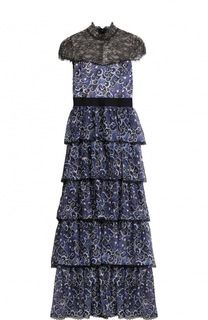 Шелковое многоярусное платье с кружевным лифом Alice + Olivia