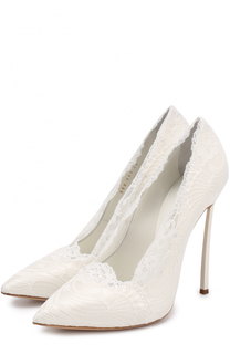Атласные туфли с кружевной отделкой на шпильке Blade Casadei