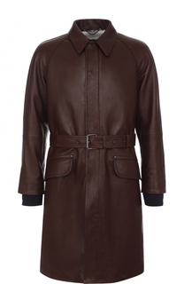Однобортное кожаное пальто с меховой подкладкой Lanvin