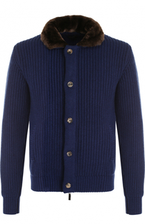 Кашемировый кардиган на молнии с меховой отделкой воротника Svevo