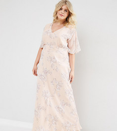 Платье макси с розами ASOS CURVE WEDDING - Розовый