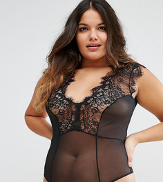 Боди с кружевом и глубоким вырезом ASOS CURVE Sidney - Черный