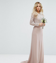 Кружевное платье макси с бантом на спине TFNC Petite Wedding - Розовый