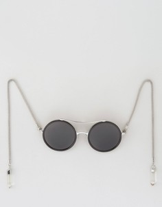 Круглые солнцезащитные очки с серьгами-кристаллами и планкой сверху ASOS - Черный