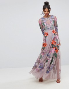 Платье макси с цветочной вышивкой ASOS SALON - Розовый
