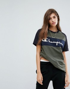 Oversize-футболка в стиле колор блок с логотипом Champion - Темно-синий