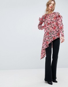 Асимметричная блузка с цветочным принтом и оборками ASOS Ultimate - Мульти