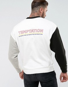Свободный свитшот с контрастными рукавами и принтом на спине ASOS - Белый