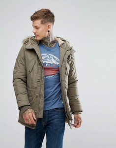 Парка с отделкой и подкладкой капюшона из искусственного меха Jack &amp; Jones Vintage - Зеленый