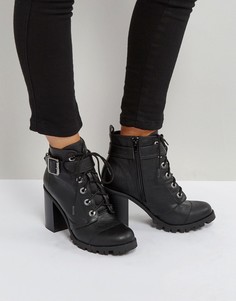 Бархатные ботинки на каблуке Qupid - Черный