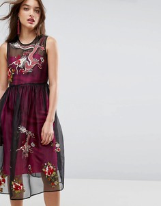 Сетчатое платье миди с контрастной подкладкой и вышивкой ASOS PREMIUM - Мульти