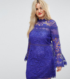 Кружевное платье мини с длинными рукавами клеш ASOS CURVE - Синий