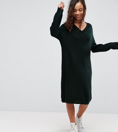 Трикотажное платье со свободным V-образным вырезом и окантовкой ASOS PETITE - Зеленый