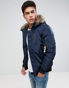 Куртка с искусственным мехом на капюшоне Jack &amp; Jones - Темно-синий