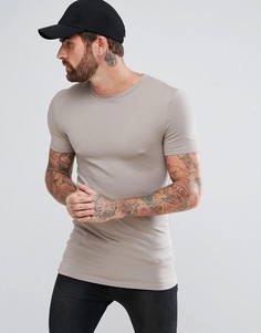 Длинная обтягивающая футболка с круглым вырезом ASOS - Коричневый