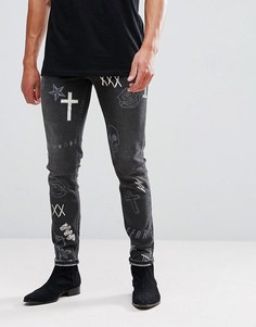 Черные джинсы скинни с принтом ASOS - Черный