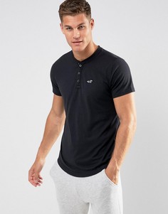 Черная узкая футболка хенли Hollister - Черный