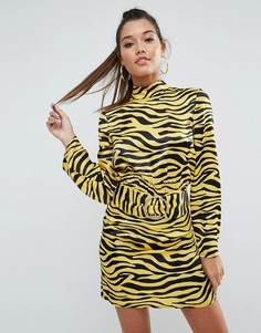 Платье мини с принтом зебра и поясом ASOS - Мульти