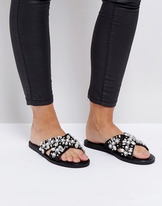 Шлепанцы с заклепками и искусственным жемчугом River Island - Черный