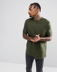 Свободная футболка с манжетами в рубчик ASOS - Зеленый