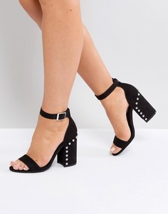 Босоножки на каблуке с отделкой искусственным жемчугом Steve Madden - Черный