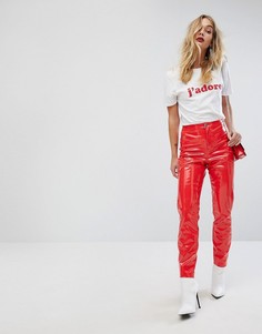 Виниловые брюки с завышенной талией Miss Selfridge - Черный