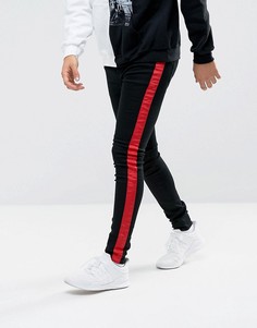 Черные супероблегающие джинсы с красными полосками Sixth June - Черный