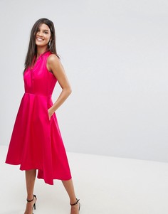 Атласное короткое приталенное платье с удлиненным краем Closet - Розовый
