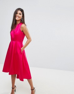 Атласное короткое приталенное платье с удлиненным краем Closet - Розовый