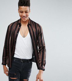Коричневая рубашка классического кроя в полоску ASOS TALL - Черный