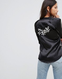 Атласная рубашка на молнии с вышивкой на спине Influence - Черный
