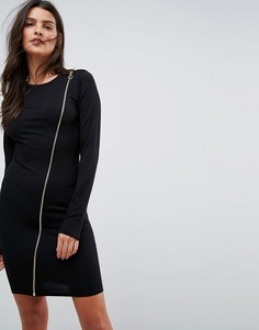 Облегающее платье на молнии с длинными рукавами ASOS - Черный