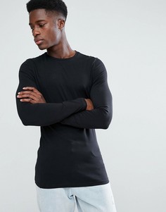 Удлиненный лонгслив с круглым вырезом ASOS - Черный