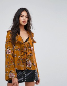 Блузка с оборками и цветочным принтом Missguided - Желтый