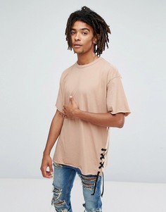 Светло-бежевая футболка со шнуровкой по бокам New Look - Розовый