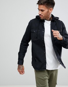 Черная рубашка с капюшоном New Look - Черный