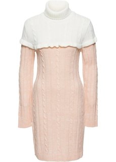 Вязаное платье с высоким воротником (нежно-розовый/белый) Bonprix