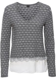 Пуловер со вставкой под блузку (серый меланж/цвет белой шерсти) Bonprix