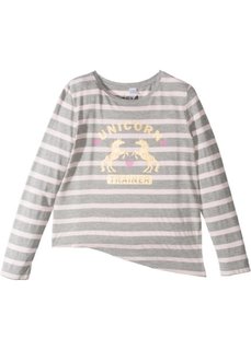 Асимметричная полосатая футболка (светло-серый меланж/нежно-розовый в полоску) Bonprix