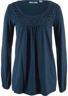 Футболка с кружевом и длинным рукавом (темно-синий) Bonprix