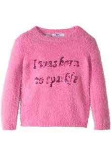 Пушистый пуловер с пайетками (ярко-розовый фламинго/серебристый) Bonprix