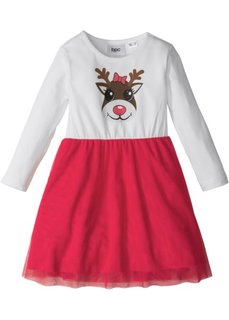 Рождественское тюлевое платье (цвет белой шерсти/красный с рисунком) Bonprix