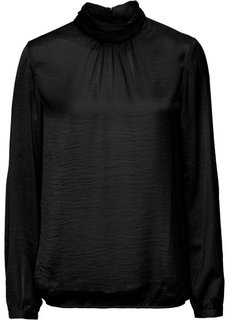 Сатиновая блузка с воротником-стойкой (черный) Bonprix